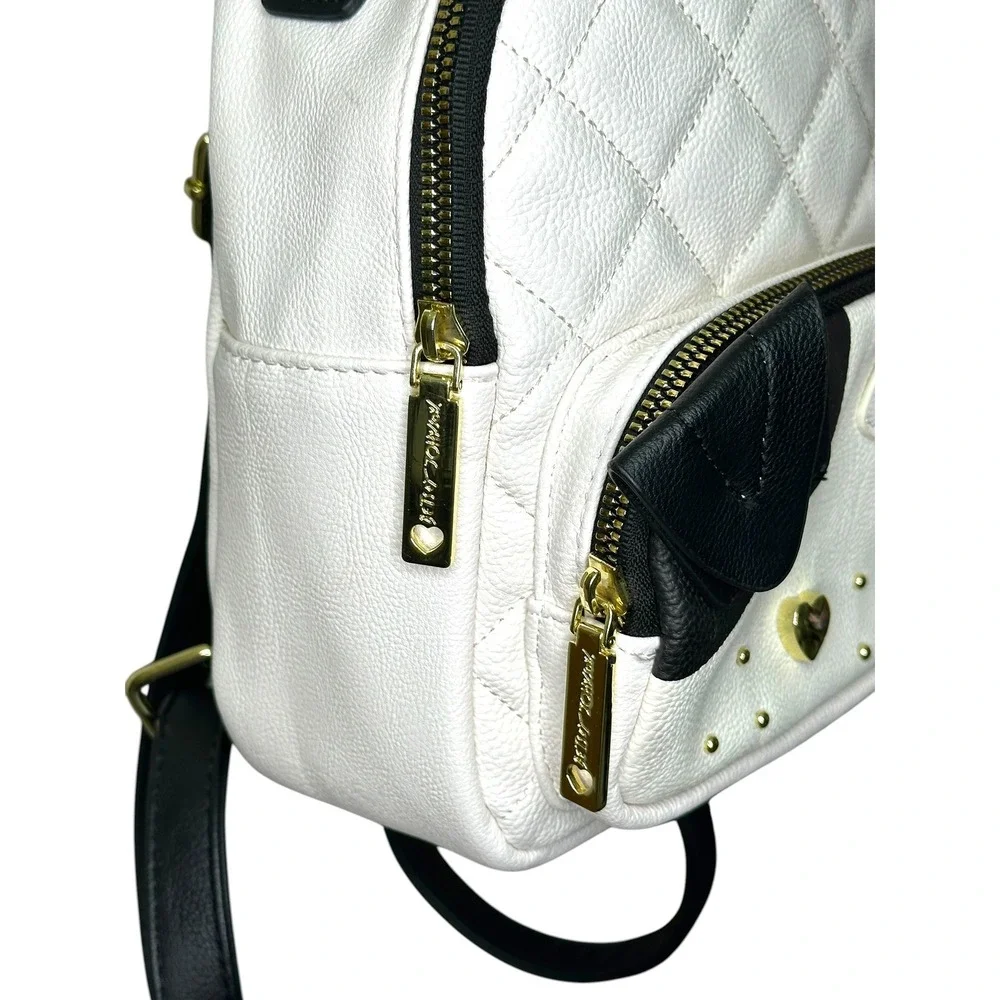 Betsey Johnson Dog Mini Backpack Women White Quilted Puppy Novelty Kitsch Bag